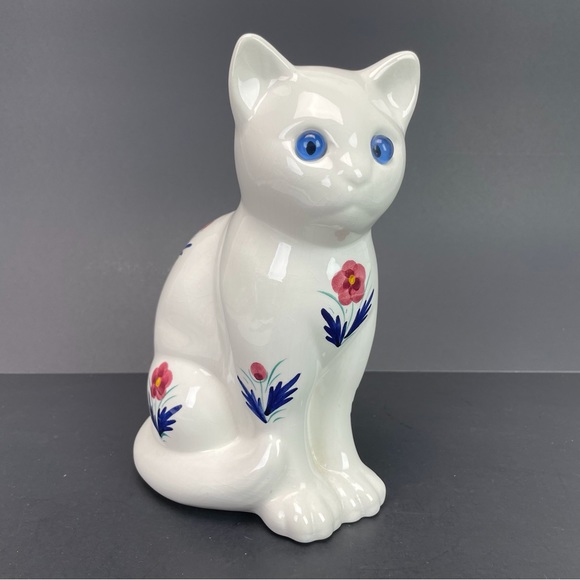 Elpa Ceramic Floral Cat Figurine Statue Kitten Kitty Alobaca Portugal Vintage - Picture 1 of 12